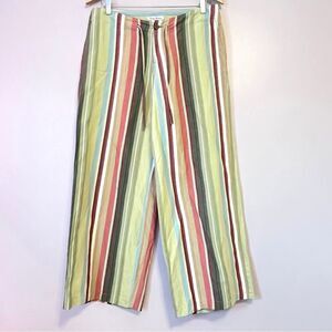 Tommy Bahama Silk Linen Blend Striped Wide Leg Drawstring Pant Green Sz 8 Resort